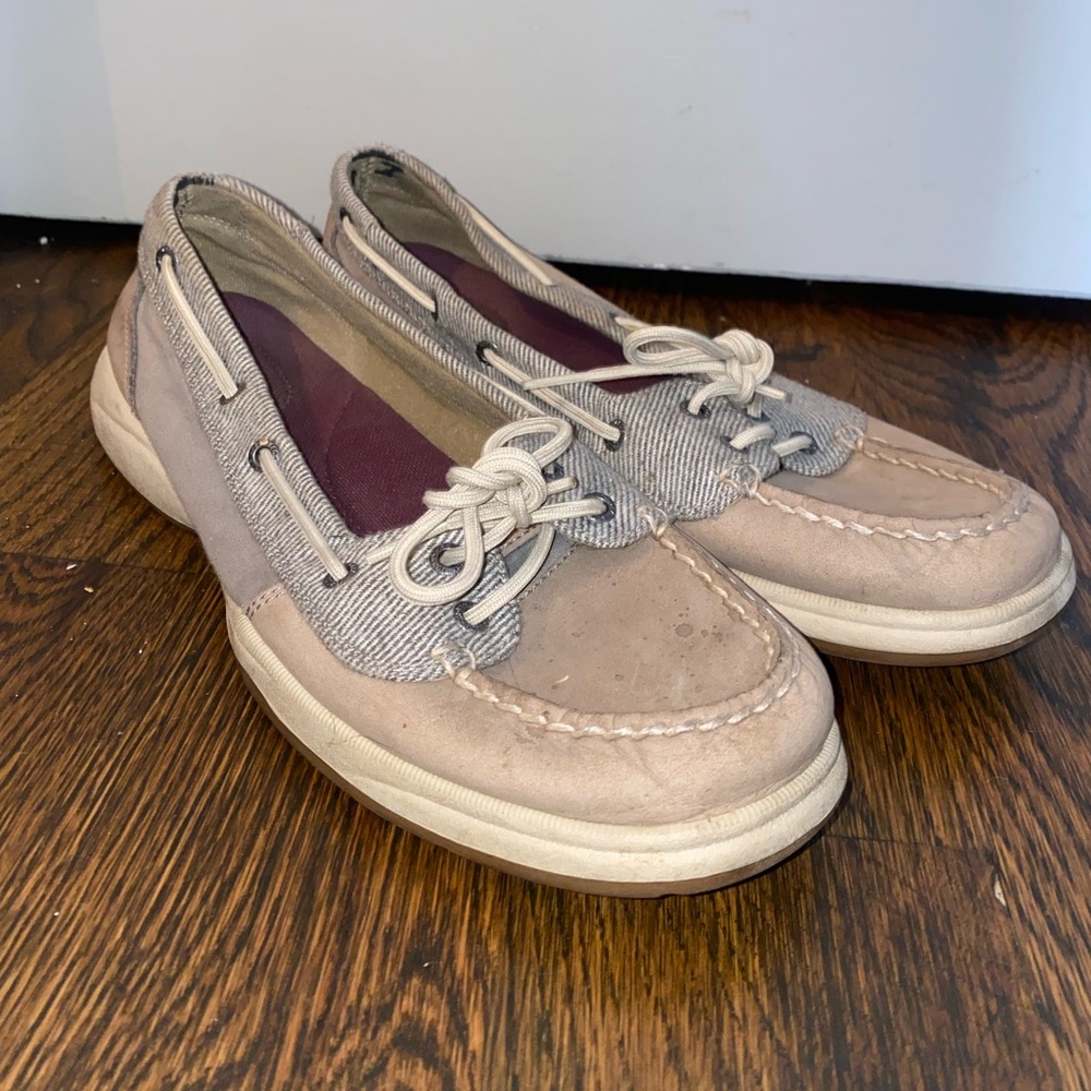 EUC SPERRY Topsider Leather Loafers Tan Gray Plum Footbed 10